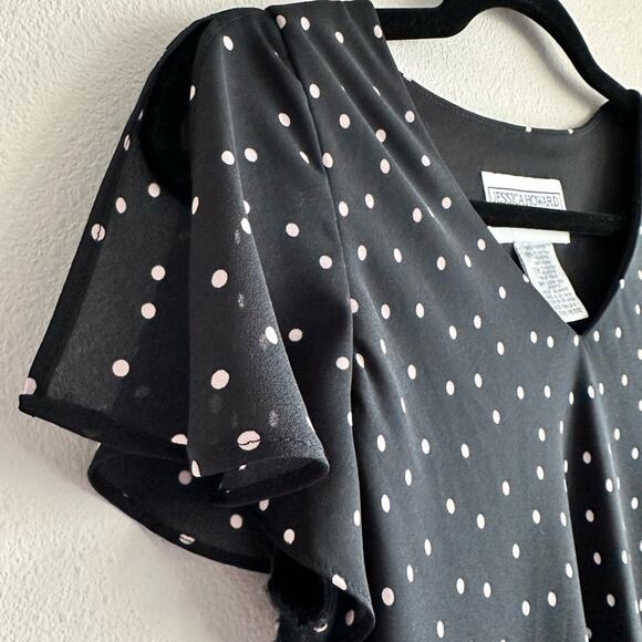 Vintage Polka Dot Dress Black Pink  Midi 90s Flutter Sleeve Petite Size 4 Retro - Picture 3 of 7